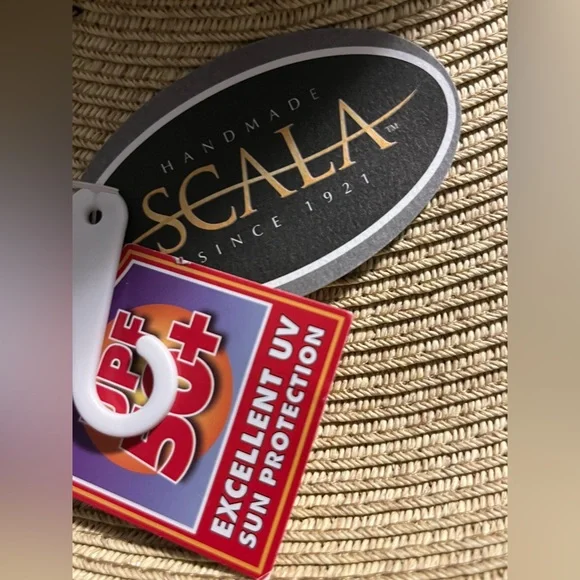 NWT SCALA handmade straw hat w straps tan and green - Picture 5 of 6